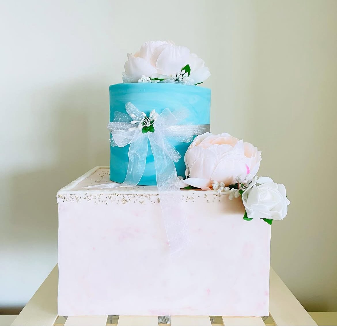 Teal floral birthday cake