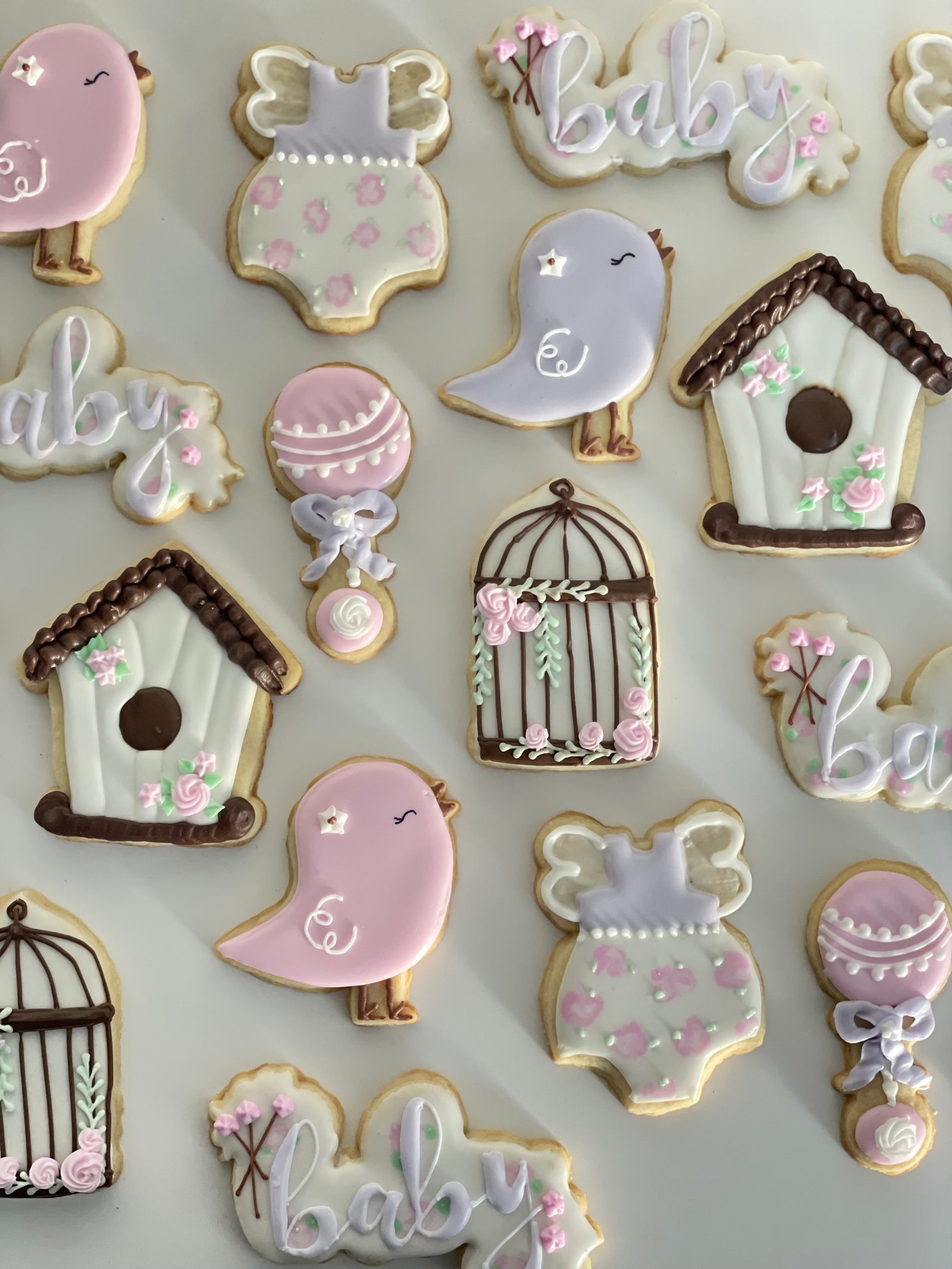 Baby shower birdcage decorated sugar cookies
