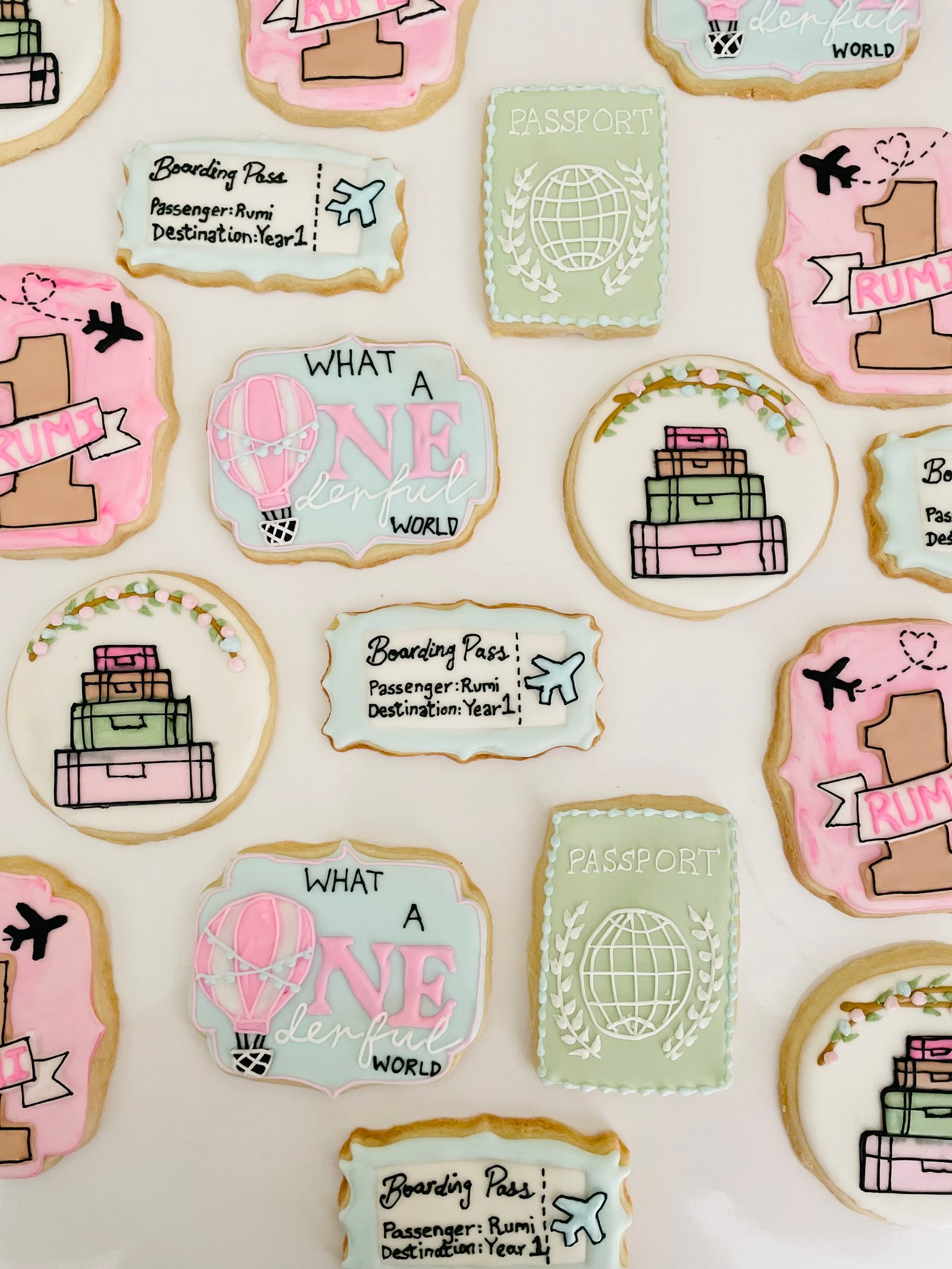 Travel themed decorated sugar cookies